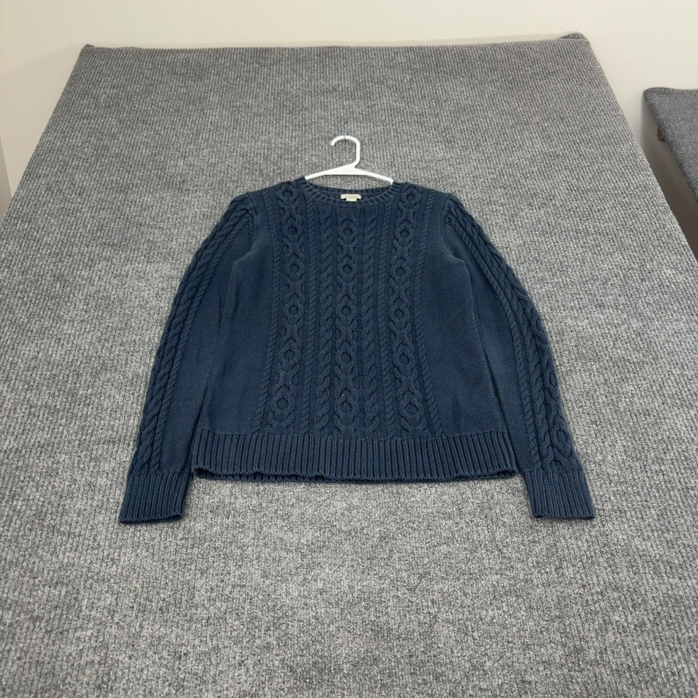 LL Bean Sweater Womens S Blue Cotton Cable Knit Crew Neck Classic Outdoor Style